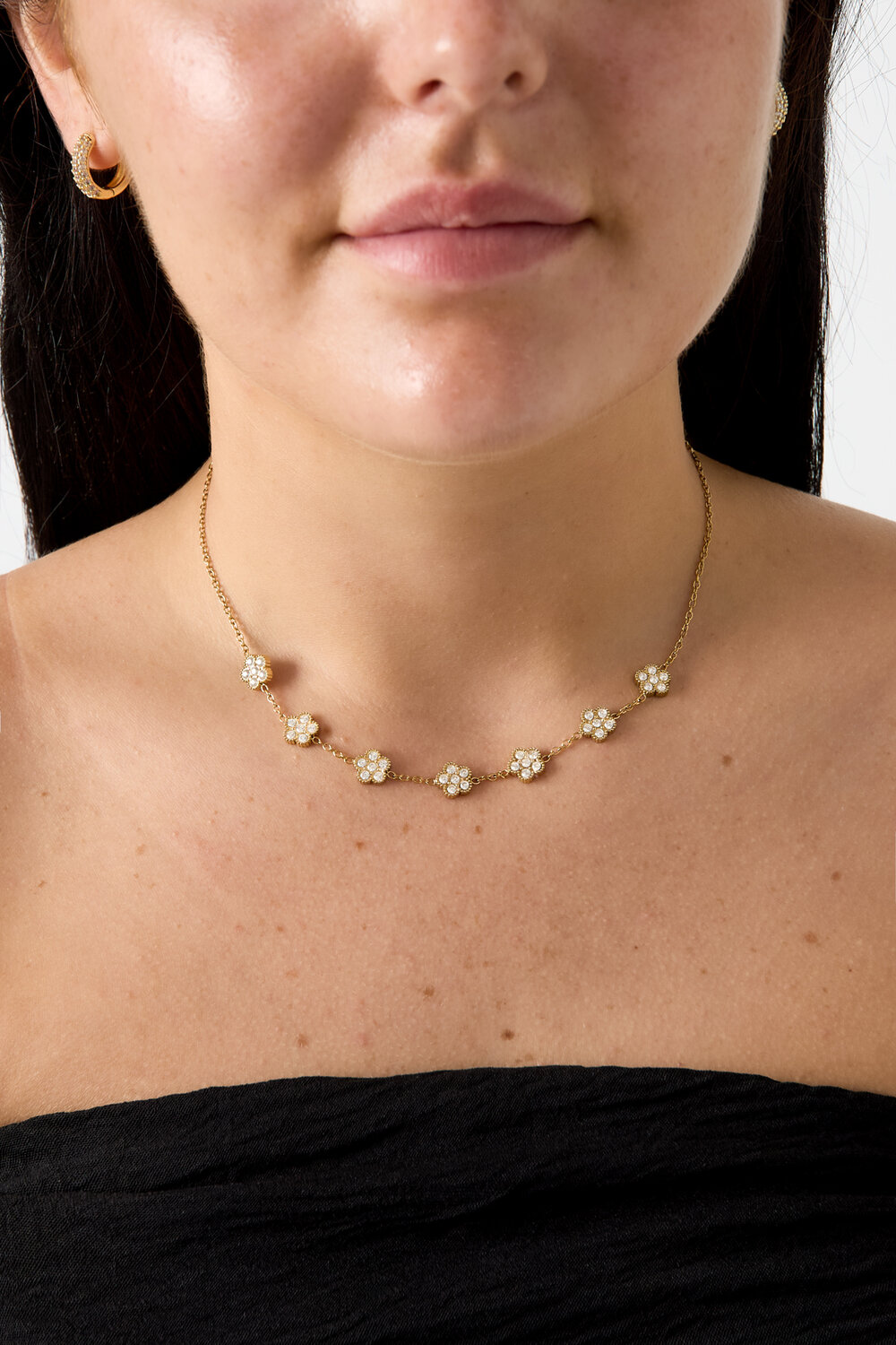 Elegant necklace with zirconia-set flowers h5Picture2