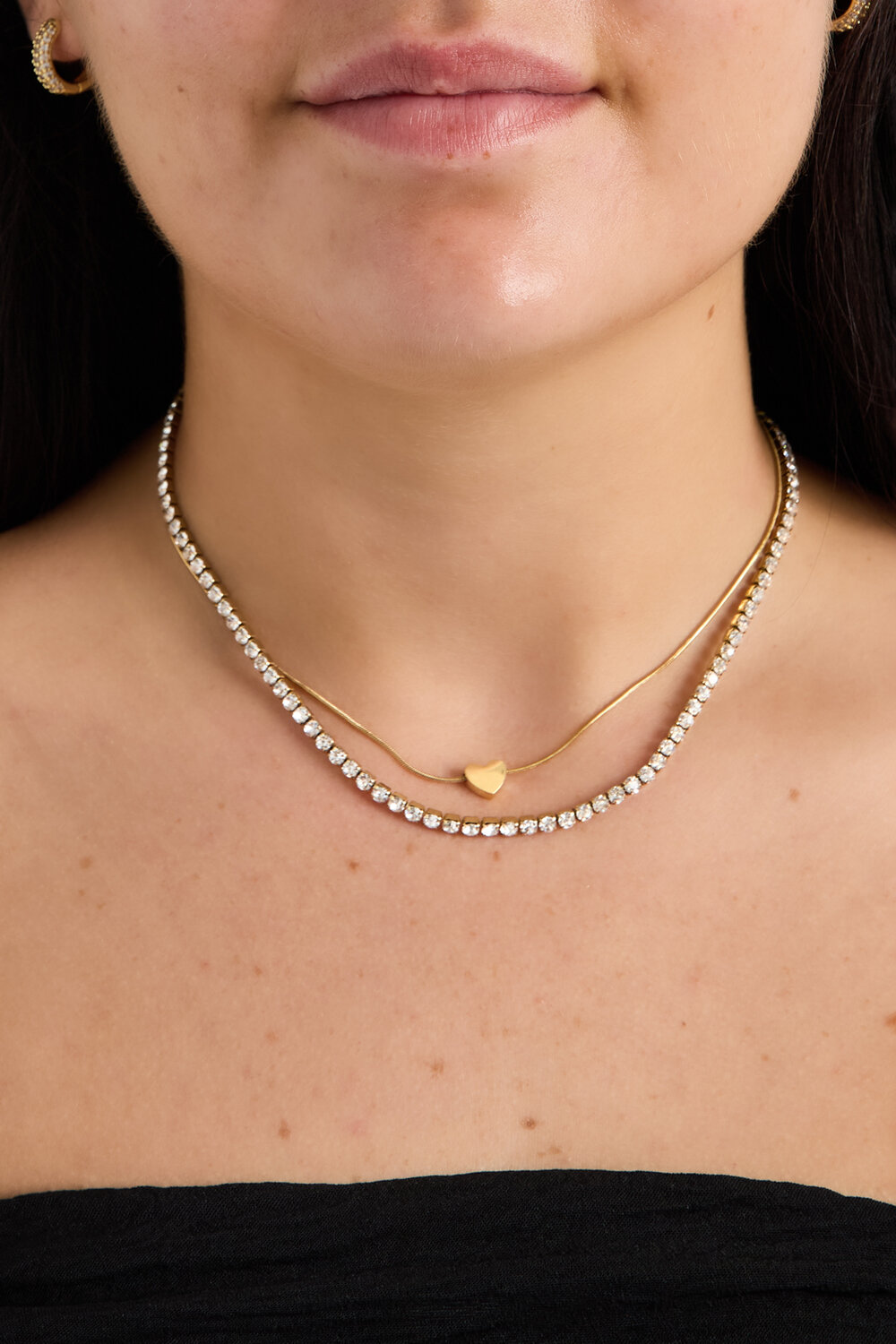 Double chain with minimalist heart and cubic zirconia h5Picture2