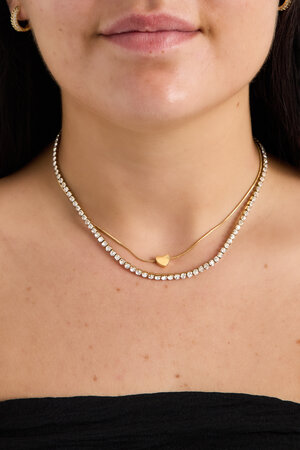 Double chain with minimalist heart and cubic zirconia h5 Picture2
