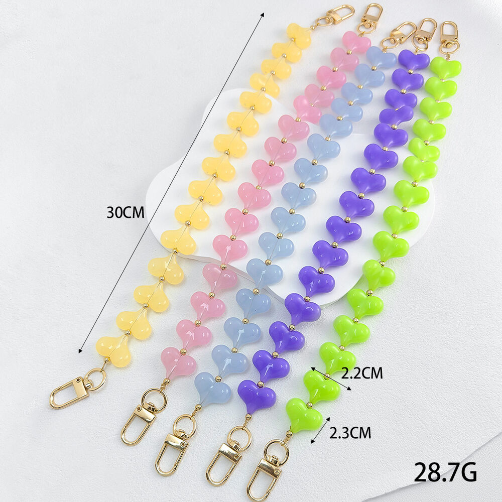 Romantic Series Simple Heart Solid Color Gradient Color Acrylic Phone & Bag Chain h5Picture3