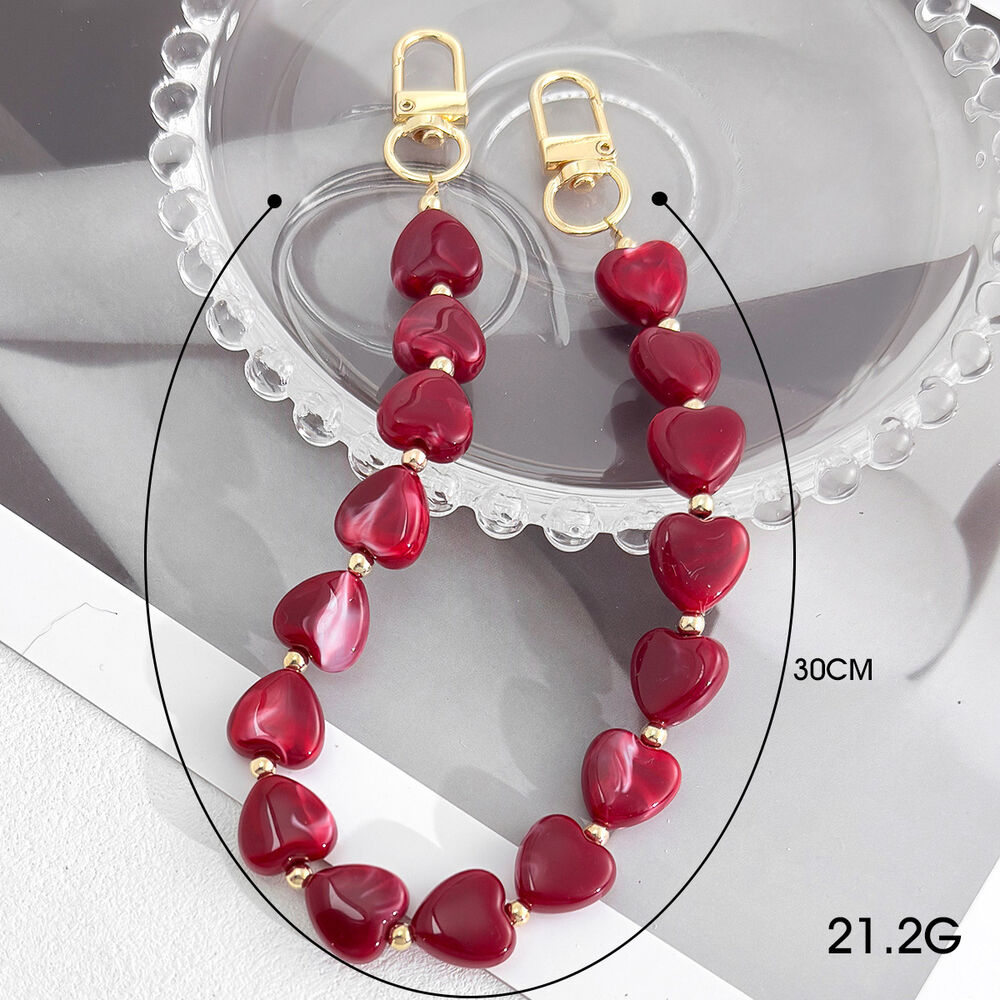 Romantic Series Simple Heart Solid Color Beads Gradient Color Resin Phone & Bag Chain h5Picture3