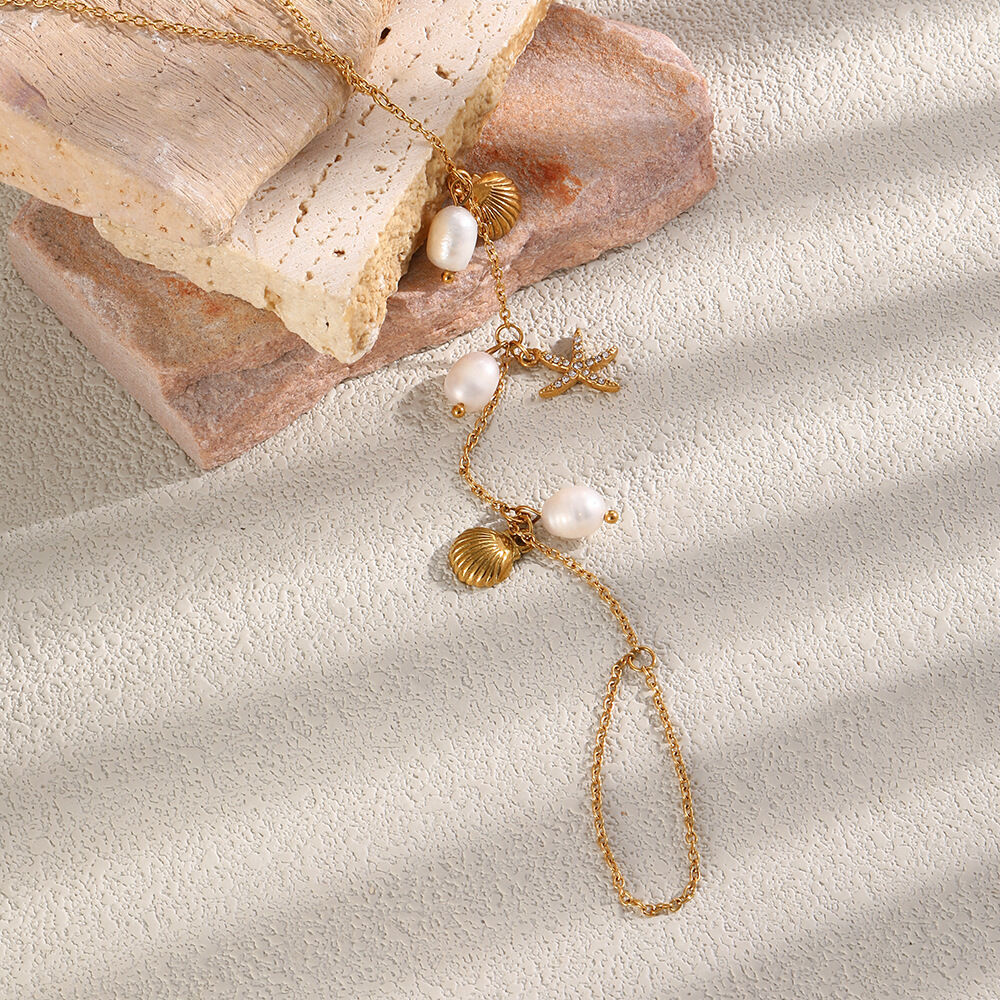 Romantic Series Vacation Shell Starfish Stainless Steel Waterproof   Gold Color  Anklets