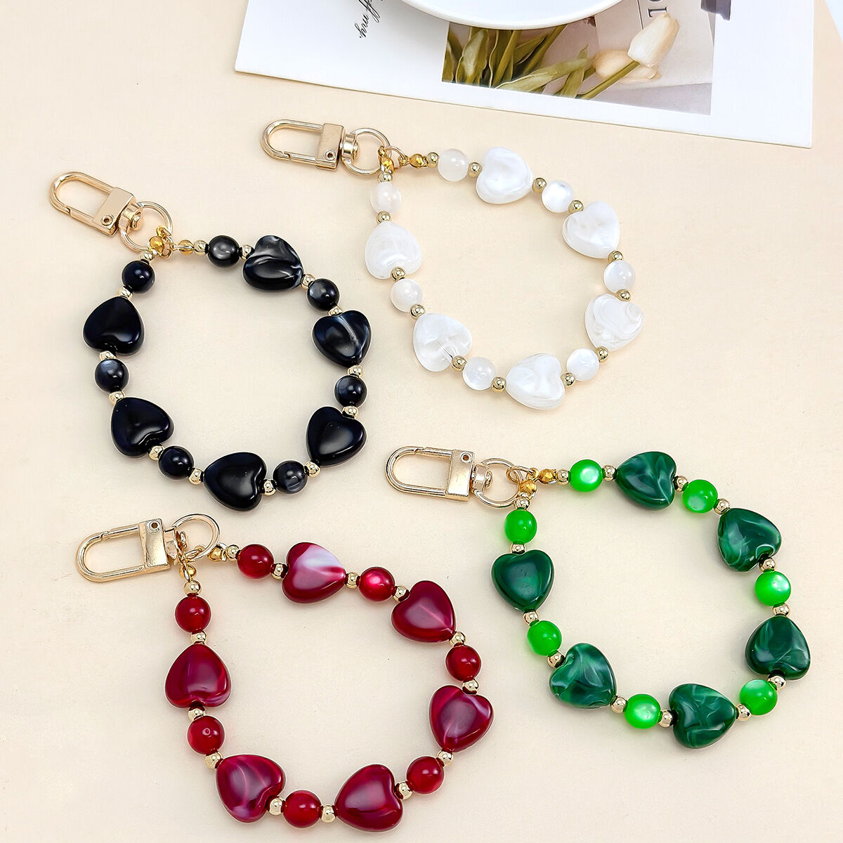 Romantic Series Retro Heart Solid Color Beads Gradient Color Resin Phone & Bag Chain Picture3