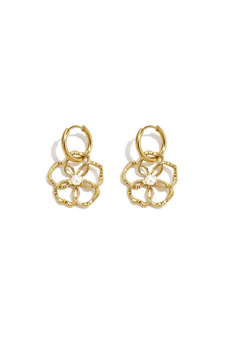 Boucles d'oreilles pendantes en acier inoxydable plaqué or 14 carats, motif floral, collection Daily Simple, bijoux pour femmes