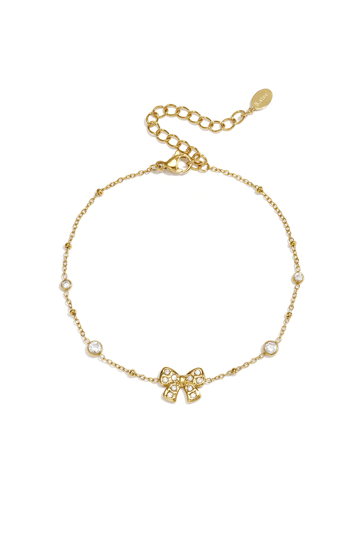 14 Karat Vergoldetes Edelstahl-Charm-Armband Mit Schleife, Schlichte Alltags-Serie, Damenschmuck 