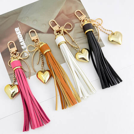 Simple Series Casual Heart Bow Knot Solid Color Tassel Pu Bag Charms 2