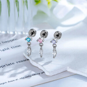 Simple Series Geometric Shape Copper Zircon Women's Piercing Earrings h5 Picture3