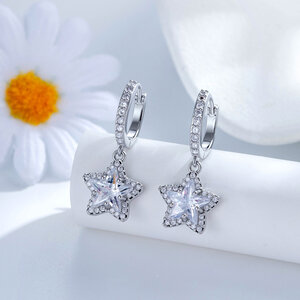 Orecchini pendenti da donna Simple Series Star in rame e zirconi h5 Immagine4