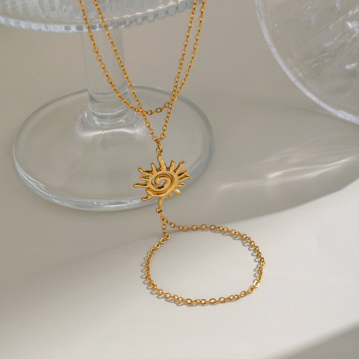 Sun Shape Stainless Steel Waterproof Gold Color Women's Hand Chain h5 Picture2