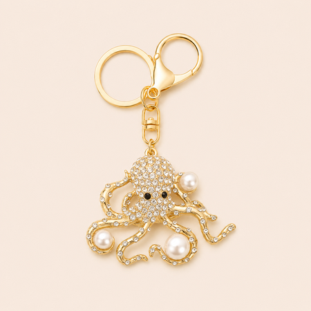 Luxurious Series Natural Oceanic Style Fish Alloy Rhinestone Artificial Pearl Keychain 2