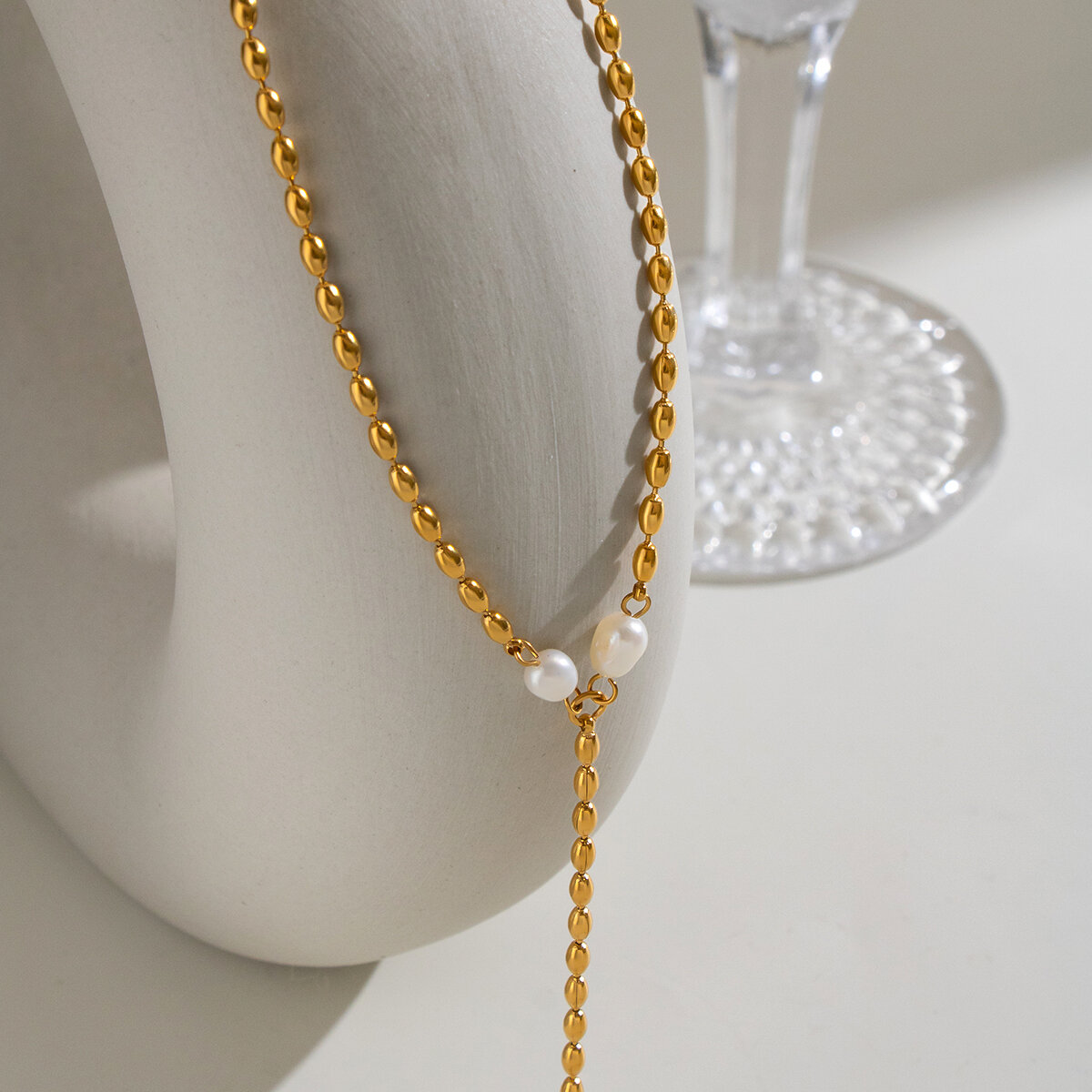 Beads Stainless Steel Gold Color Waterproof Freshwater Pearl Women's Hand Chain h5 Picture3