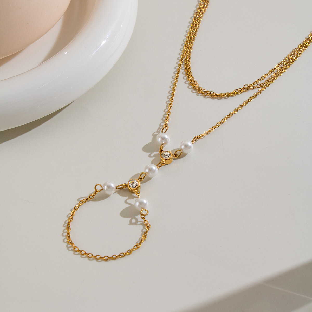 Chain Stainless Steel Waterproof Gold Color Artificial Pearl Women's Hand Chain Picture5