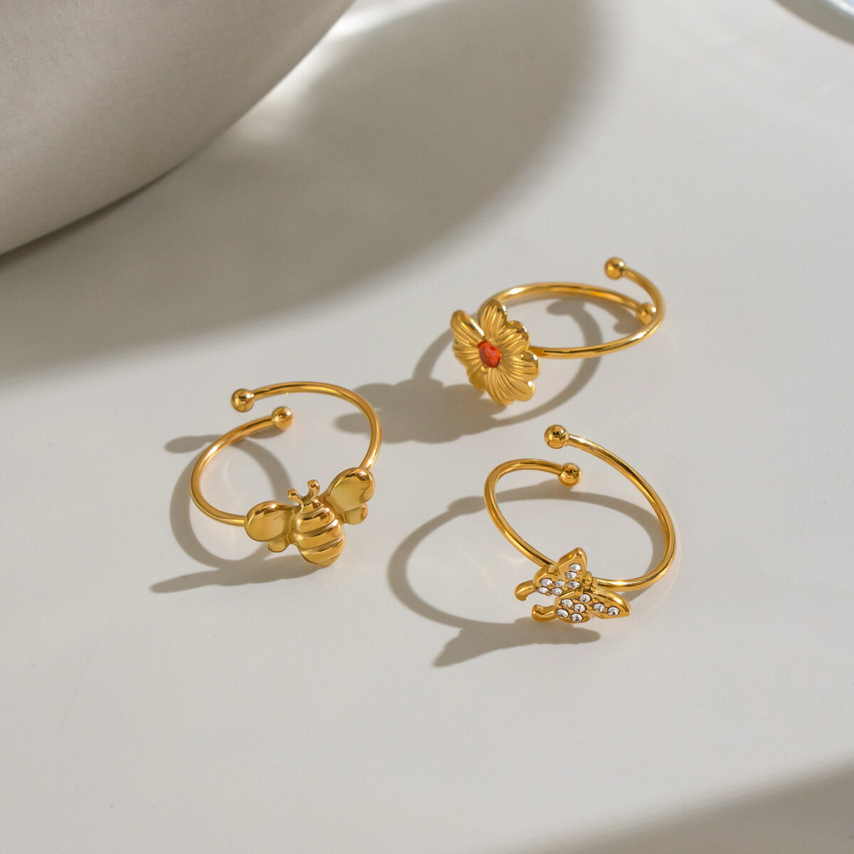 Sweet Flower & Butterful Shape Stainless Steel Waterproof  Gold Color Women's Rings Set Picture3