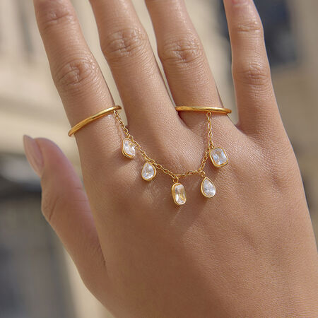 Tassel Stainless Steel Waterproof Gold Color Zircon Gemstone Rings 2
