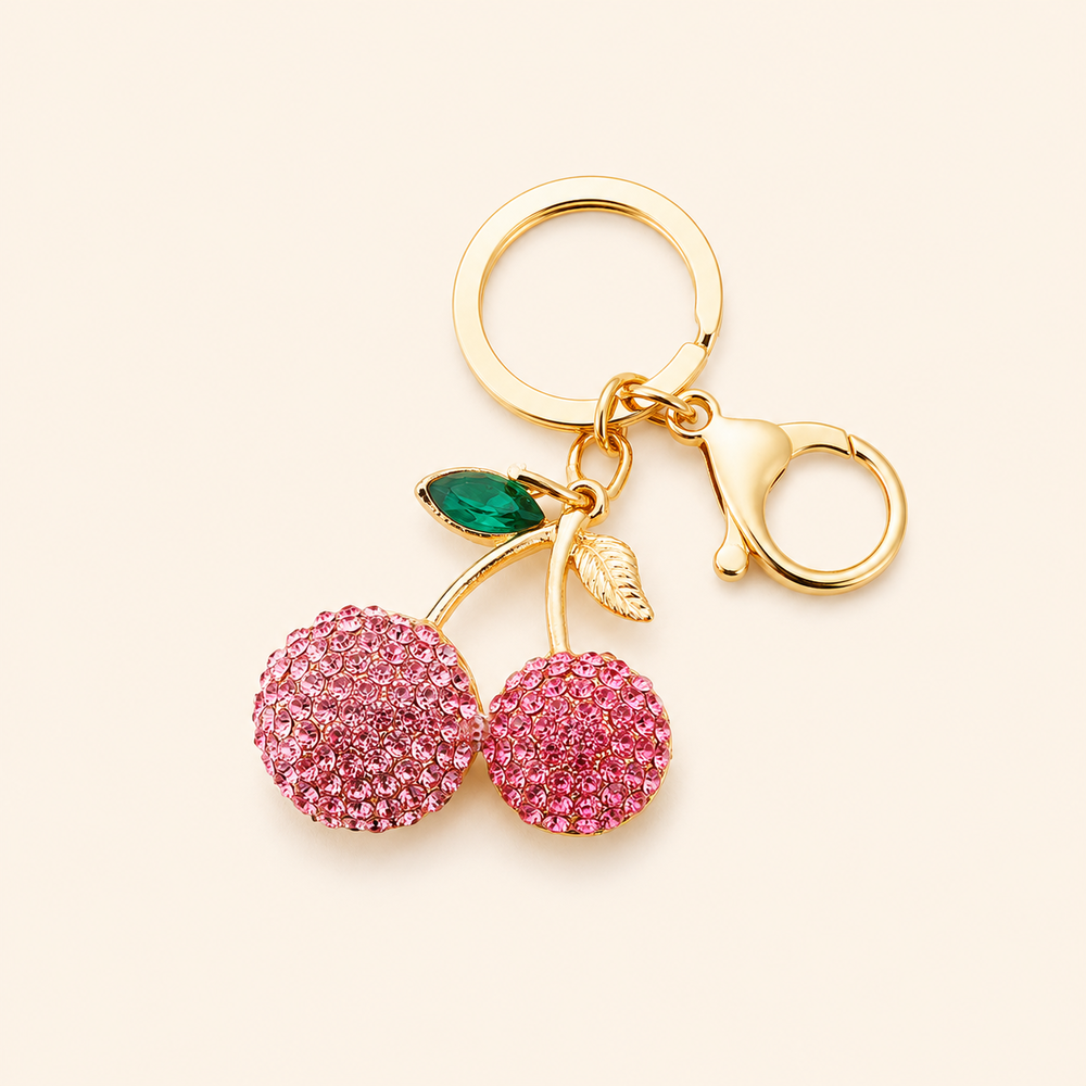 Luxe serie dagelijkse effen kersenkleurige legering sleutelhanger met strass steentjes h5Afbeelding2