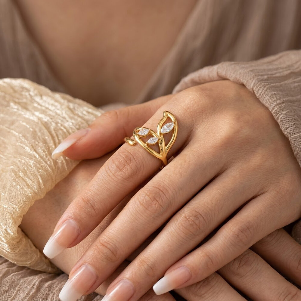 Irregular Shape Stainless Steel Waterproof Gold Color Zircon Women's Gemstone Rings h5Picture2