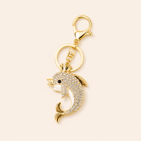 Luxurious Series Natural Heart Oceanic Style Mixed Color Fish Metal Rhinestone Keychain