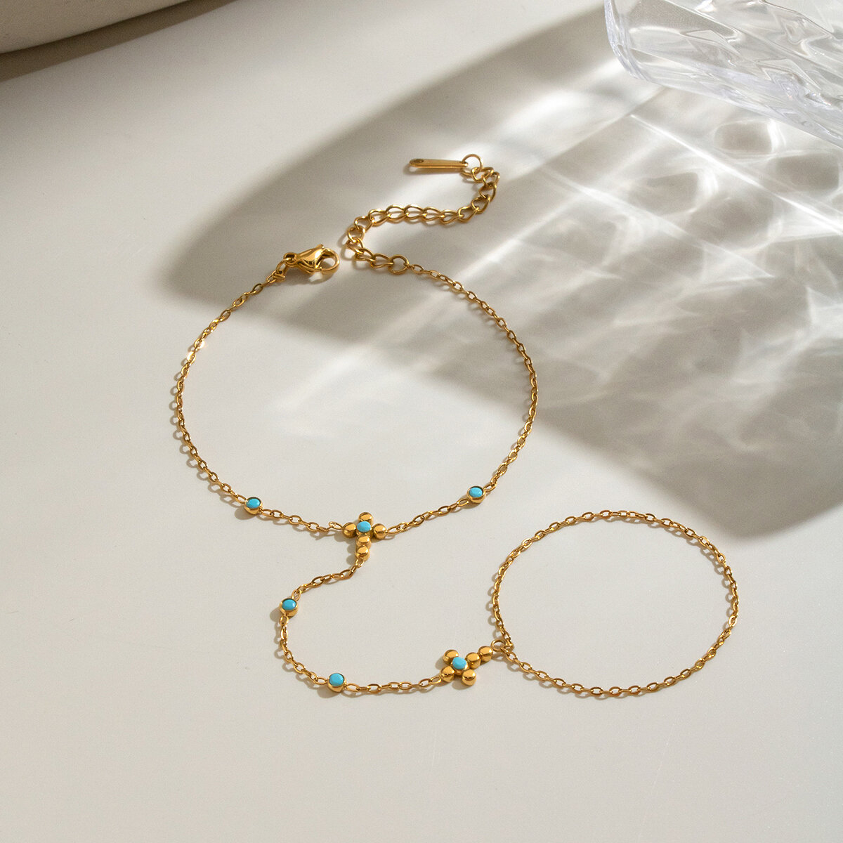 Flower Shape Stainless Steel Waterproof  Gold Color Natural Stone Women's Hand Chain Picture6
