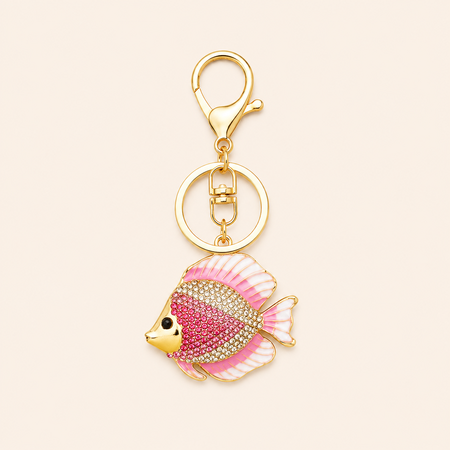 Luxurious Series Natural Oceanic Style Fish Gradient Color Alloy Rhinestone Keychain