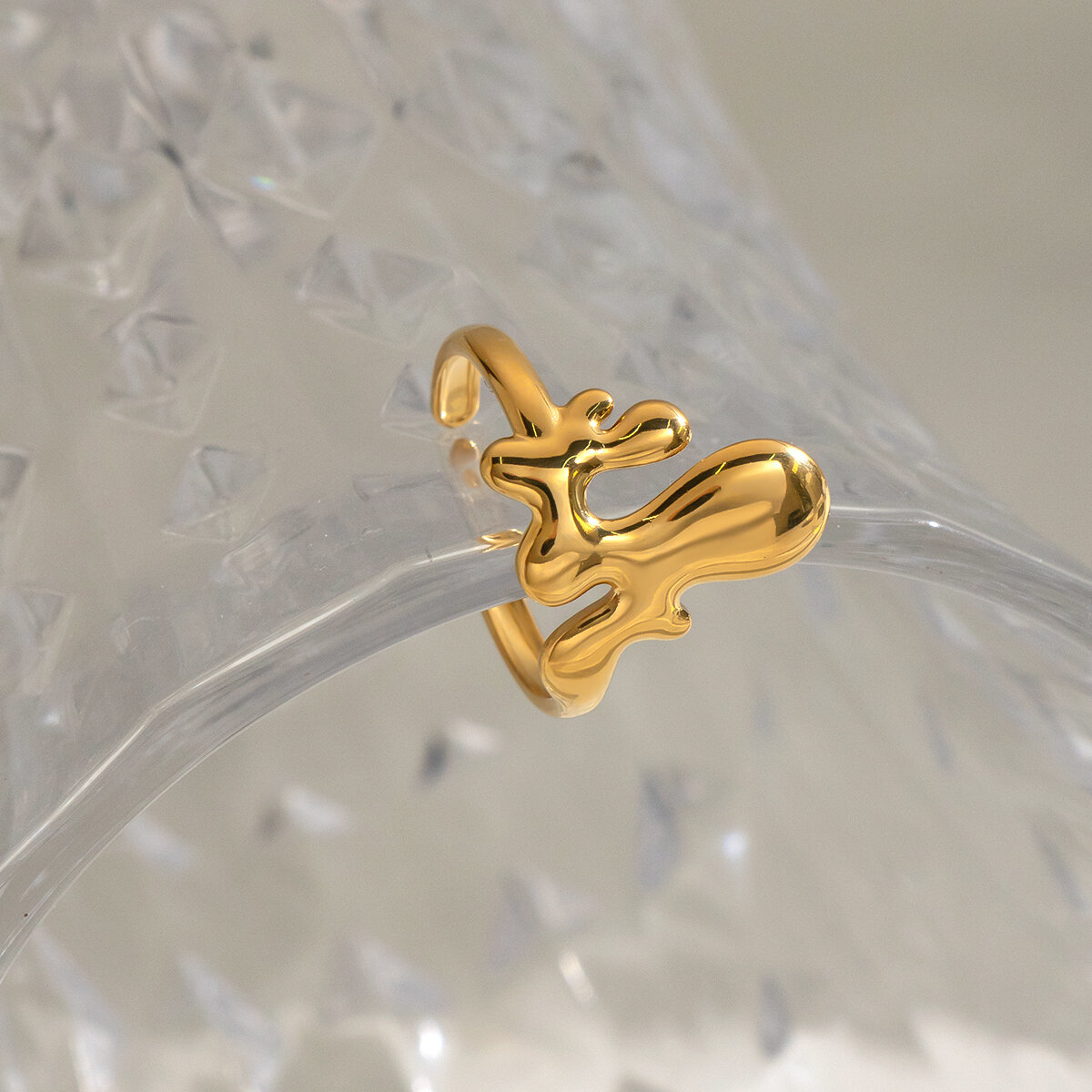 Irregular Shape Stainless Steel Waterproof Gold Color Statement Rings h5 Picture5