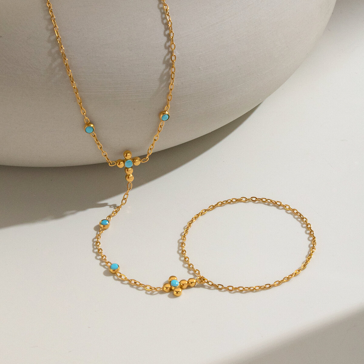 Flower Shape Stainless Steel Waterproof  Gold Color Natural Stone Women's Hand Chain h5 Picture4