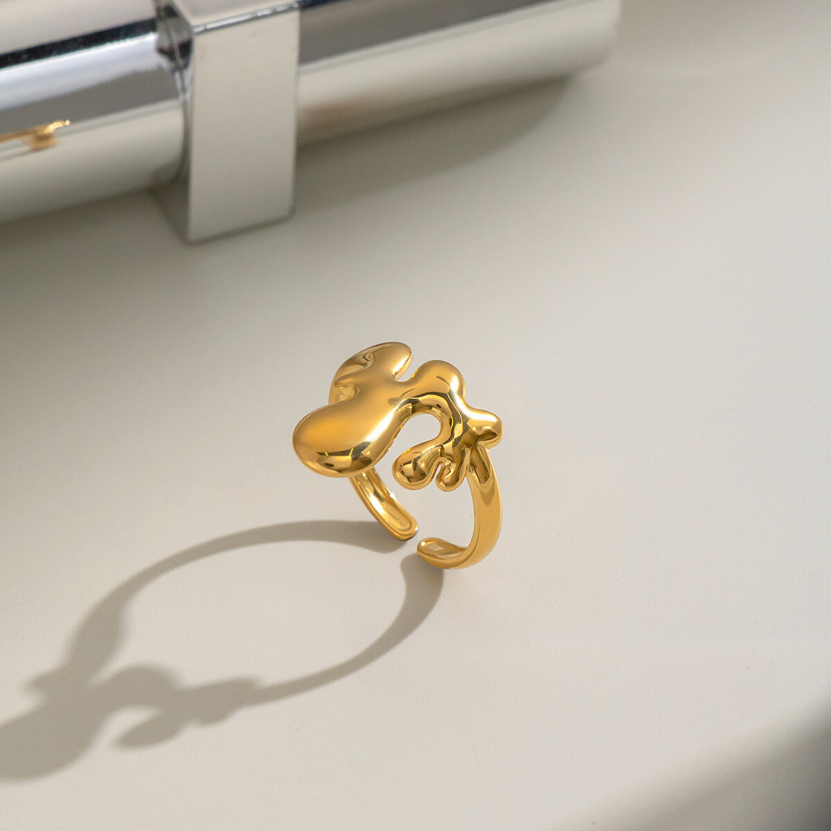 Irregular Shape Stainless Steel Waterproof Gold Color Statement Rings h5 Picture4