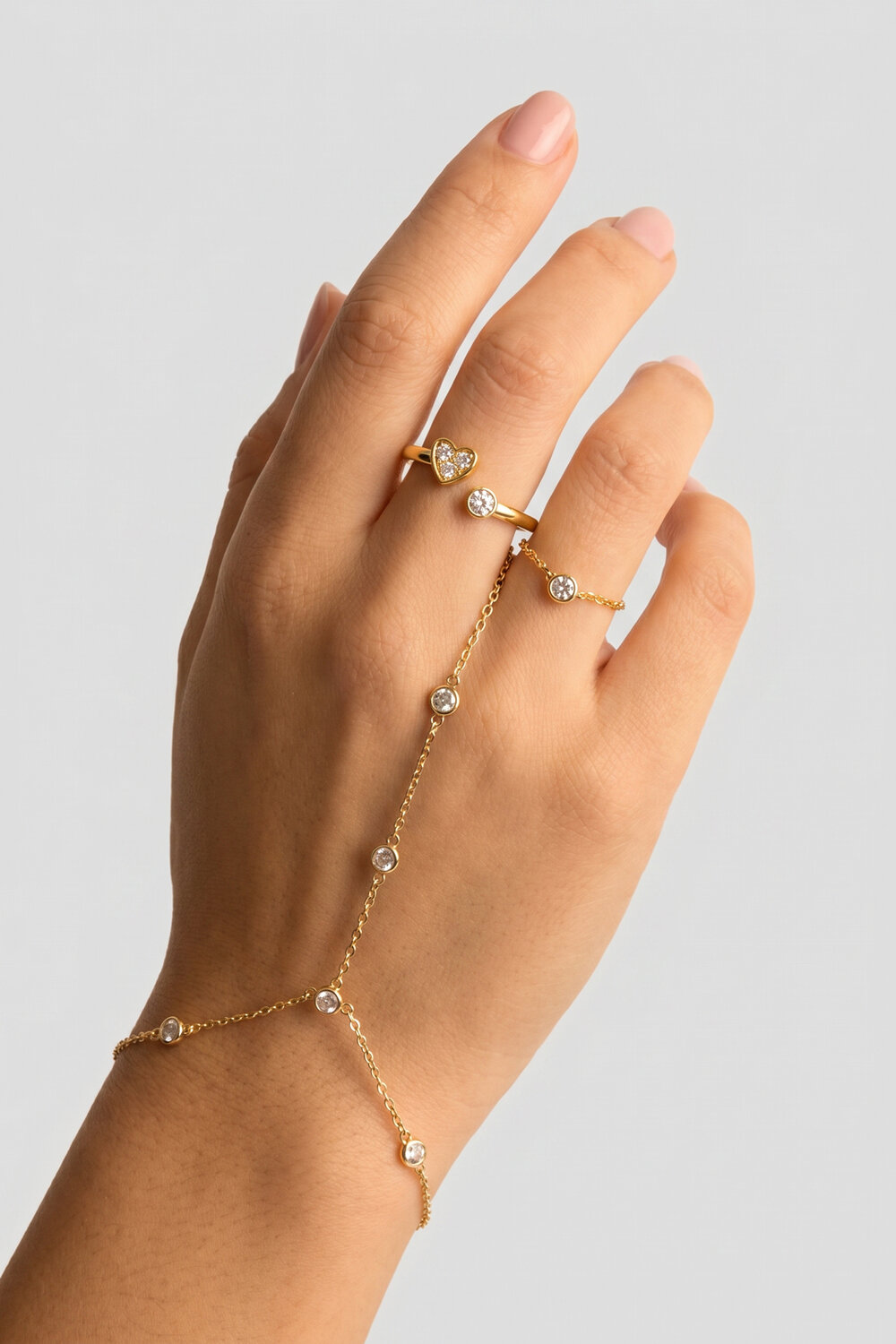 Minimalist adjustable ring with stones and heart h5Picture2