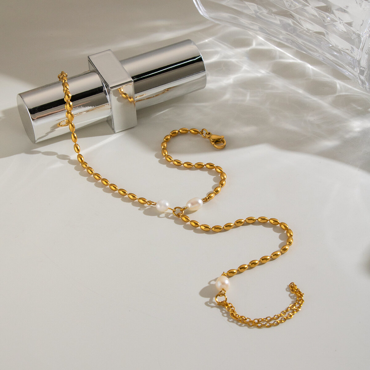 Beads Stainless Steel Gold Color Waterproof Freshwater Pearl Women's Hand Chain h5 Picture2