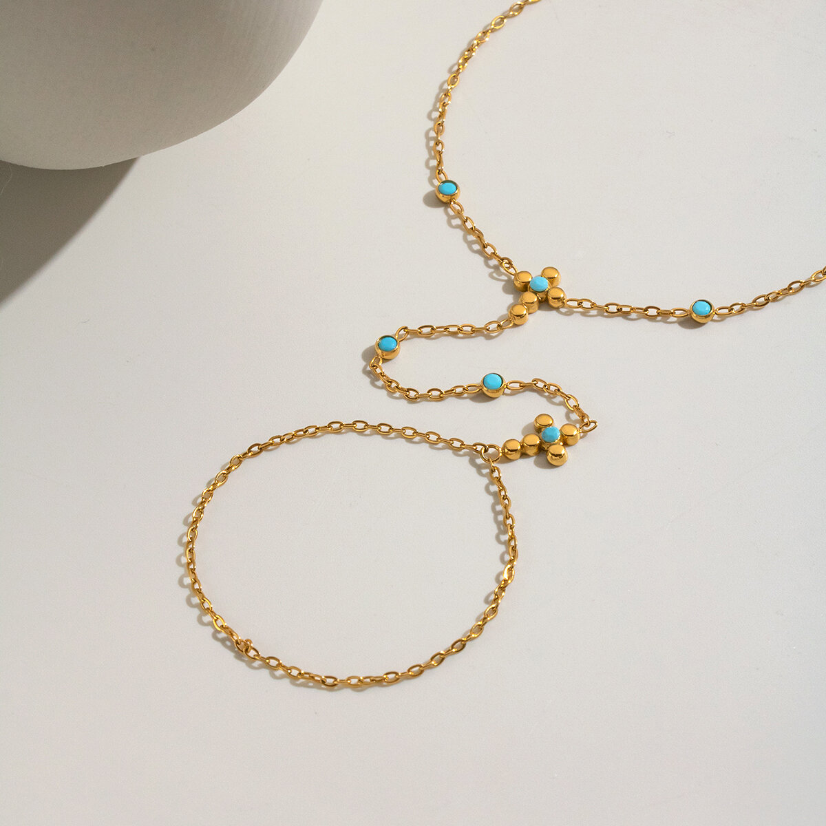 Flower Shape Stainless Steel Waterproof  Gold Color Natural Stone Women's Hand Chain h5 Picture5