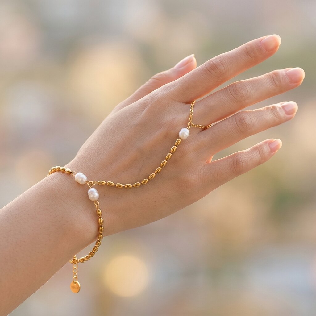 Beads Stainless Steel Gold Color Waterproof Freshwater Pearl Women's Hand Chain h5 Picture4