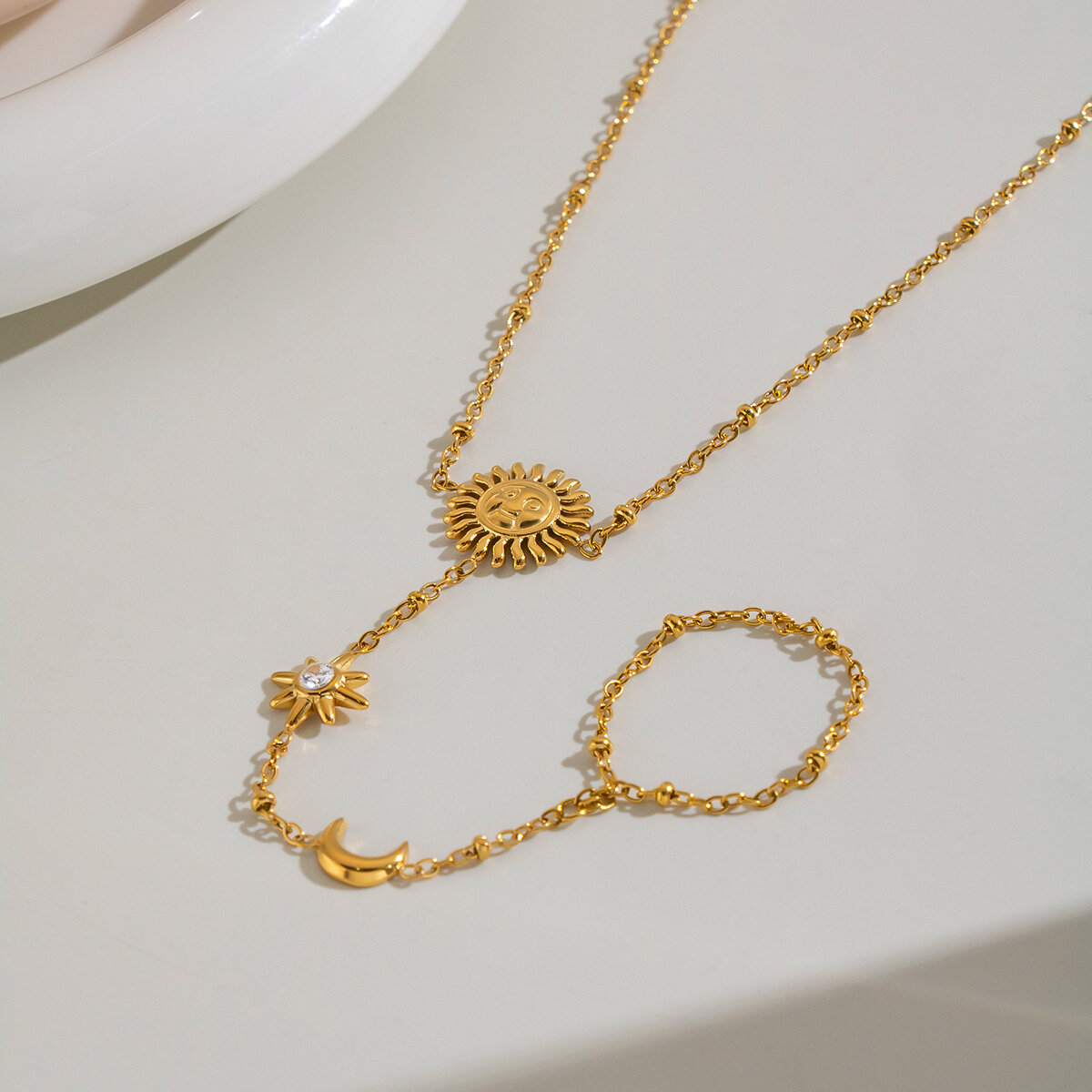 Sun Shape Stainless Steel Waterproof  Gold Color Women's Hand Chain Picture3