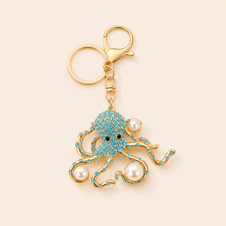Luxurious Series Natural Oceanic Style Fish Alloy Rhinestone Artificial Pearl Keychain
