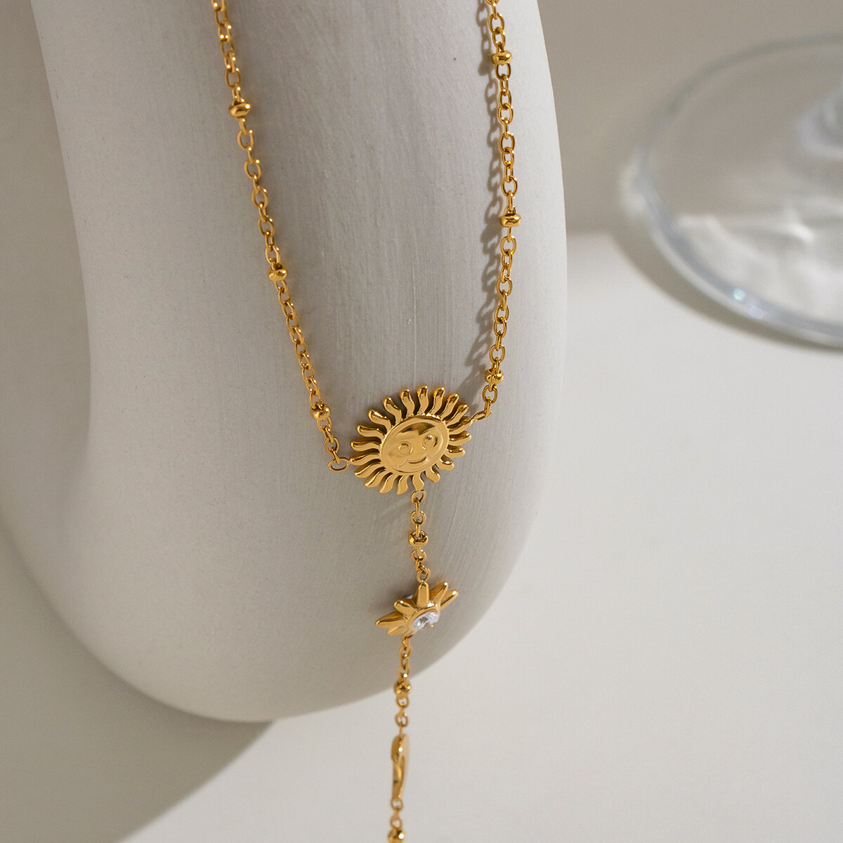 Sun Shape Stainless Steel Waterproof  Gold Color Women's Hand Chain h5 Picture4