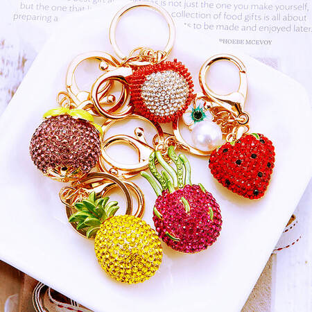 Luxurious Series Daily Fruit Strawberry Alloy Rhinestone Keychain 2