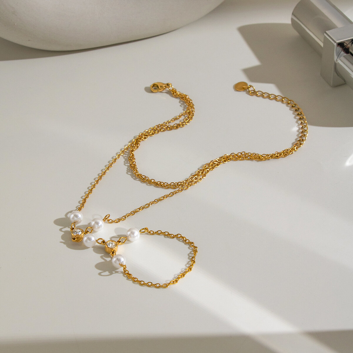 Chain Stainless Steel Waterproof Gold Color Artificial Pearl Women's Hand Chain Picture6