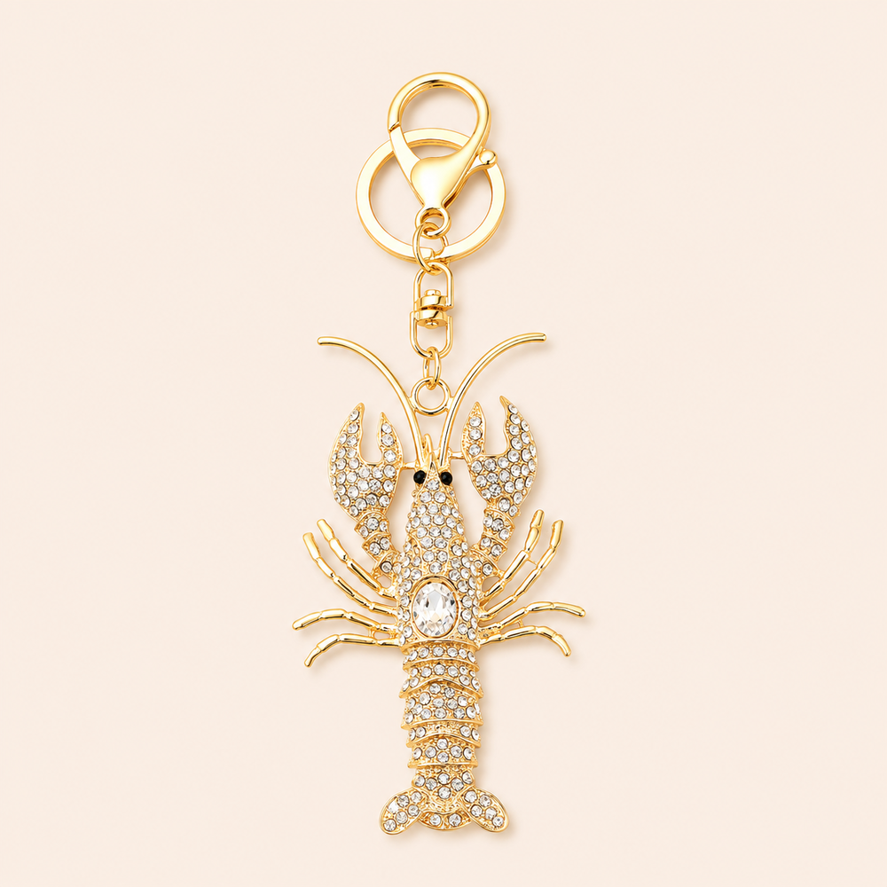Luxurious Series Natural Animal Lobster Solid Color Oceanic Style Alloy Rhinestone Keychain h5Picture2