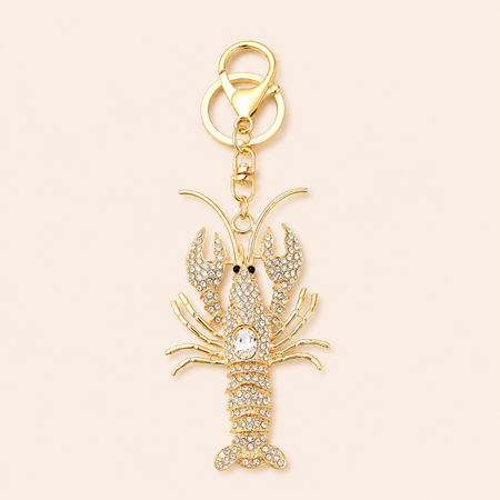 Luxurious Series Natural Animal Lobster Solid Color Oceanic Style Alloy Rhinestone Keychain 2