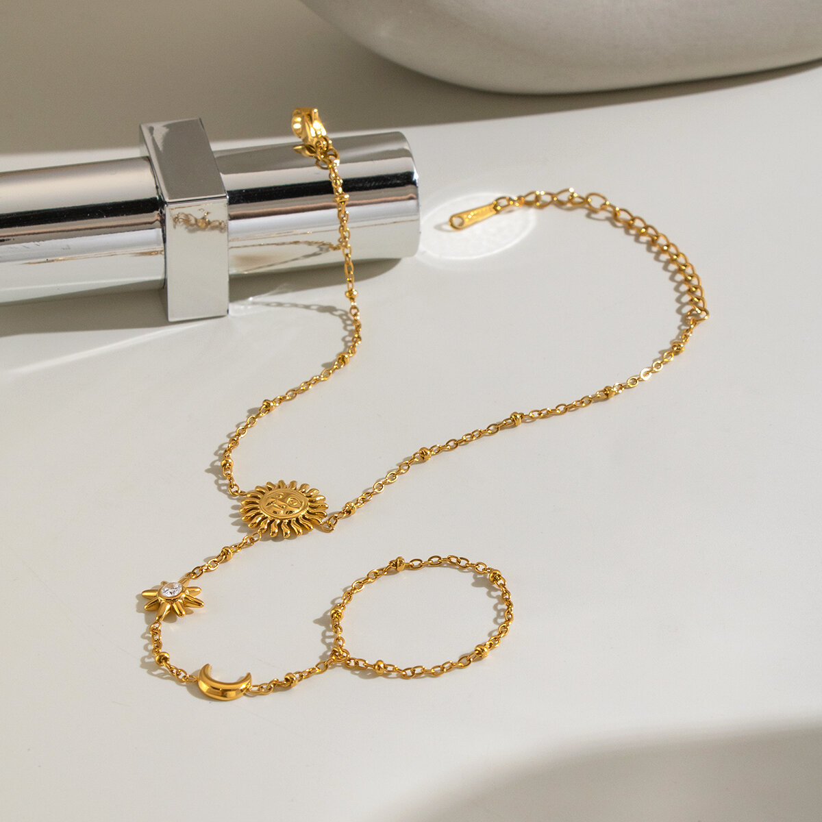 Sun Shape Stainless Steel Waterproof  Gold Color Women's Hand Chain Picture5