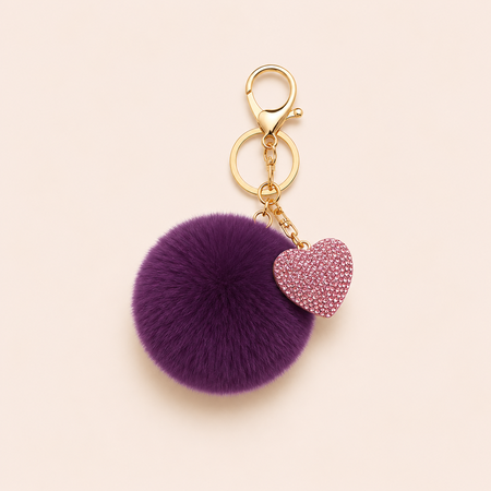 Romantic Series Daily Heart Solid Color Imitation Fur Rhinestone Keychain 2