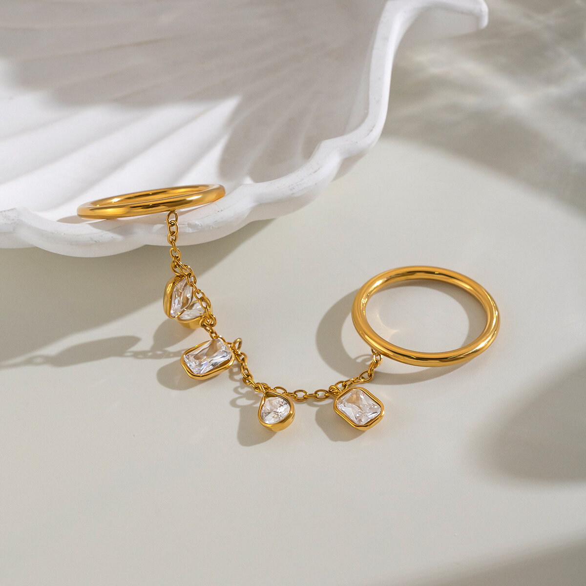 Tassel Stainless Steel Waterproof Gold Color Zircon Gemstone Rings Picture4
