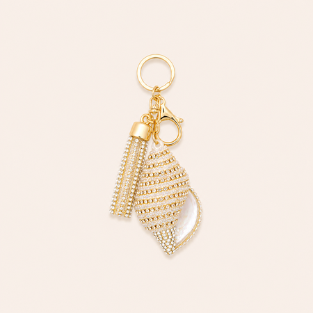 Luxurious Series Natural Solid Color Oceanic Style Shell Gradient Color Metal Rhinestone Keychain 2