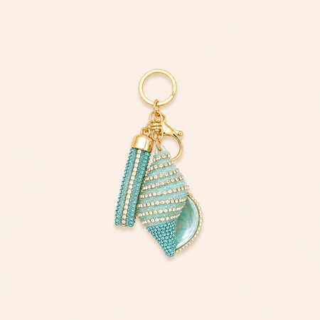 Luxurious Series Natural Solid Color Oceanic Style Shell Gradient Color Metal Rhinestone Keychain