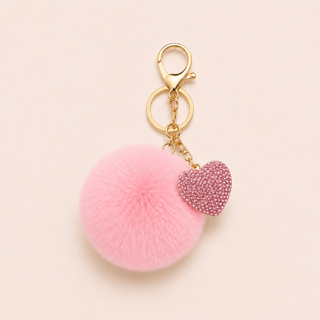 Romantic Series Daily Heart Solid Color Imitation Fur Rhinestone Keychain