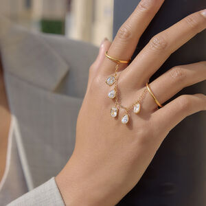 Tassel Stainless Steel Waterproof Gold Color Zircon Gemstone Rings h5 Picture3