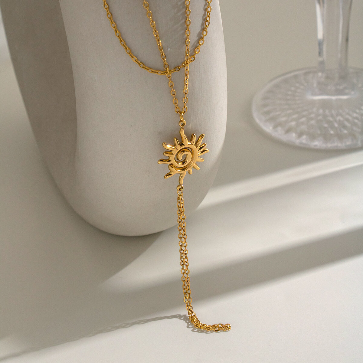 Sun Shape Stainless Steel Waterproof Gold Color Women's Hand Chain h5 Picture5