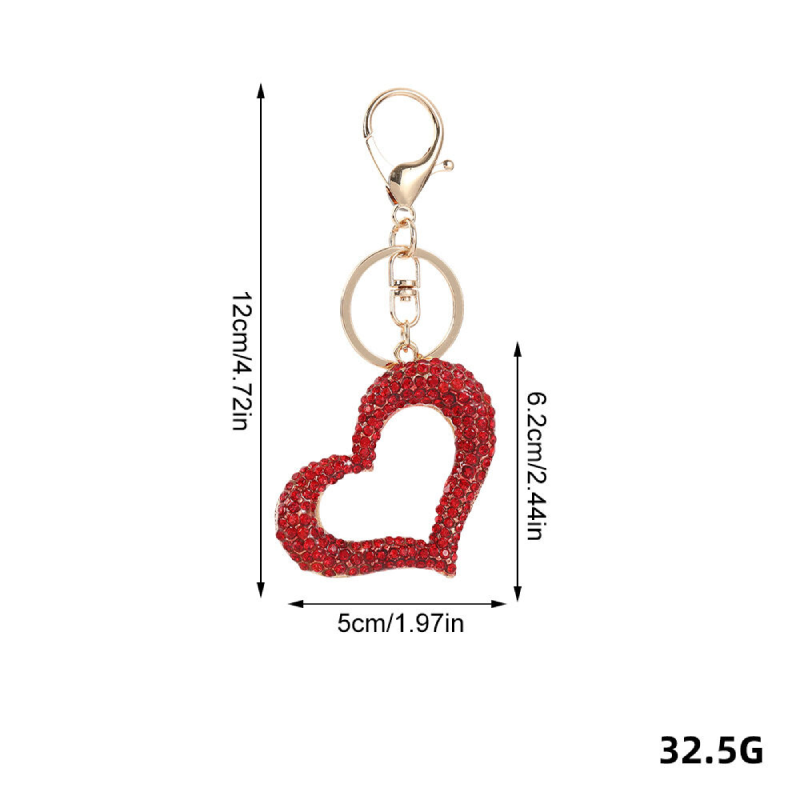 Portachiavi in lega con strass a forma di cuore, serie romantica, casual. 