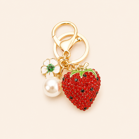 Luxurious Series Daily Fruit Strawberry Alloy Rhinestone Keychain