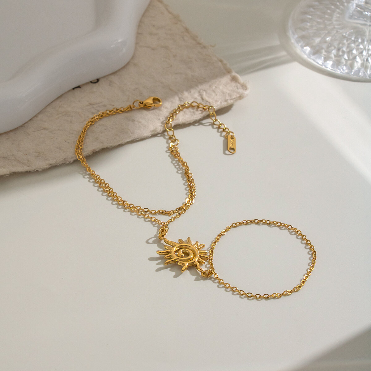 Sun Shape Stainless Steel Waterproof Gold Color Women's Hand Chain Picture3