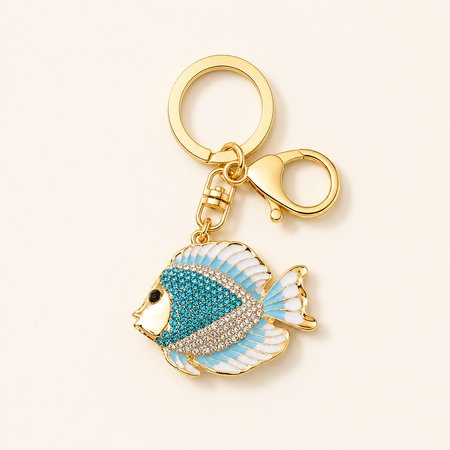 Luxurious Series Natural Oceanic Style Fish Gradient Color Alloy Rhinestone Keychain 2