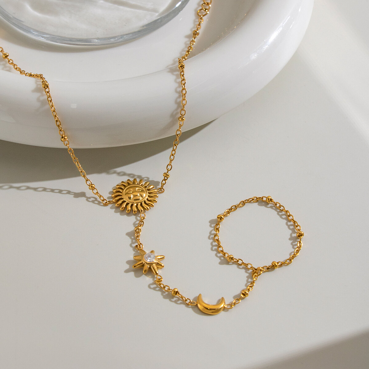 Sun Shape Stainless Steel Waterproof  Gold Color Women's Hand Chain Picture2